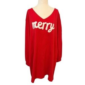 NEW Red Merry Plus Size 2XL Christmas Long Sleeve V-Neck Dress